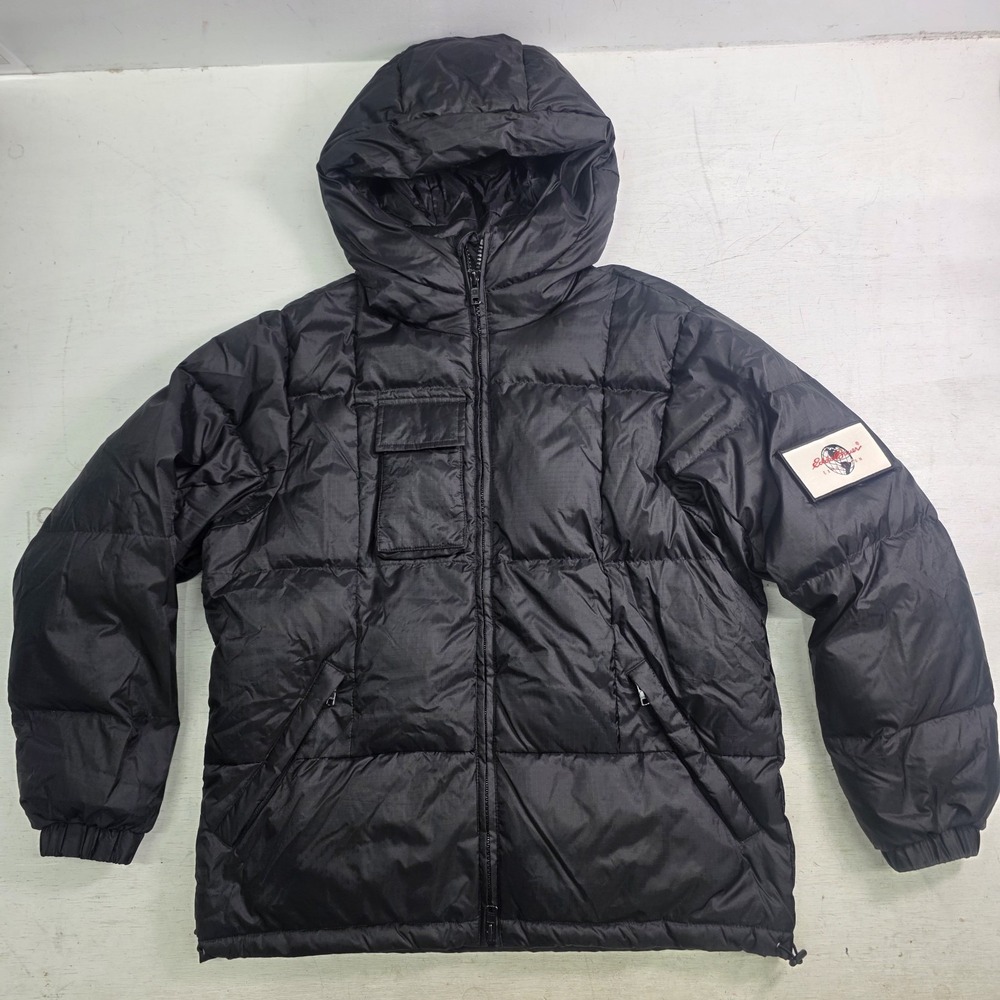 Eddie Bauer Expedition Down Puffer Jacket Size S Black Hooded Ripstop 75/25 EUC